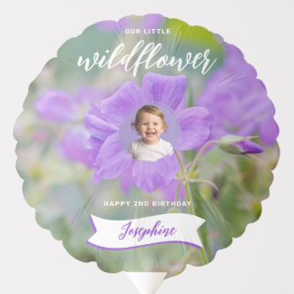 Violet Wildflower Custom Photo Floral Birthday Balloon