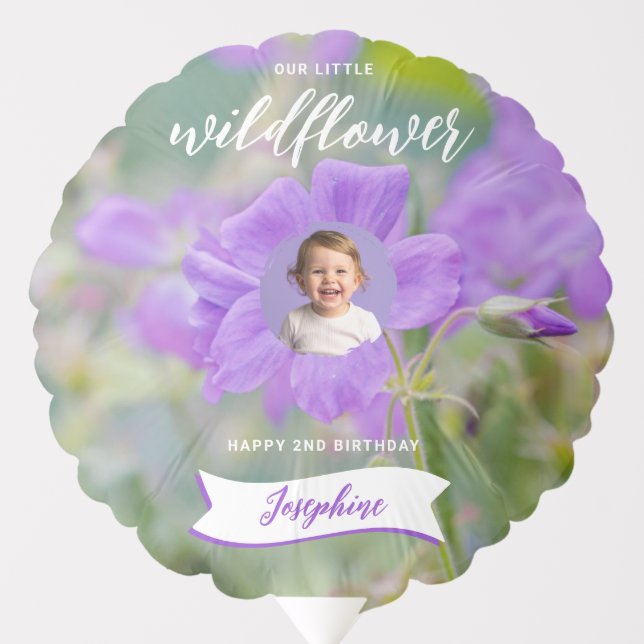 Violet Wildflower Custom Photo Floral Birthday Balloon (Front)