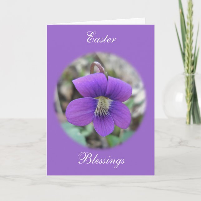 Violet Wildflower Easter Blessings Holiday Card (Front)