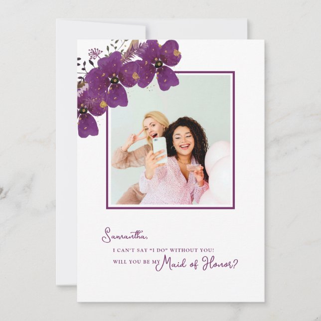 Violet Will You Be My Maid of Honor Proposal Photo Invitation (Front)