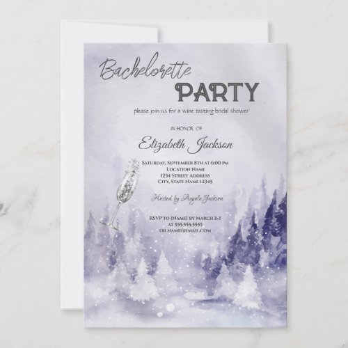 Violet Winter Landscape Snow Bachelorette  Invitation