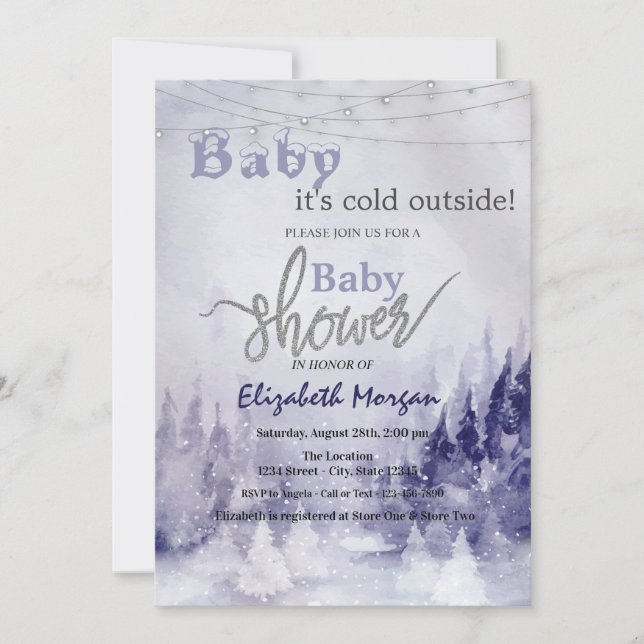Violet Winter Landscape Snow  Invitation (Front)