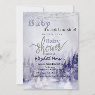 Violet Winter Landscape Snow Invitation