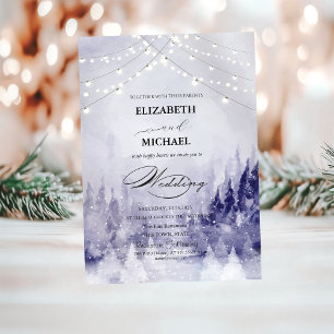 Violet Winter Landscape Snow Script Invitation