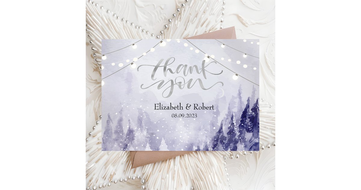 Violet Winter Landscape Snow Thank You Card | Zazzle