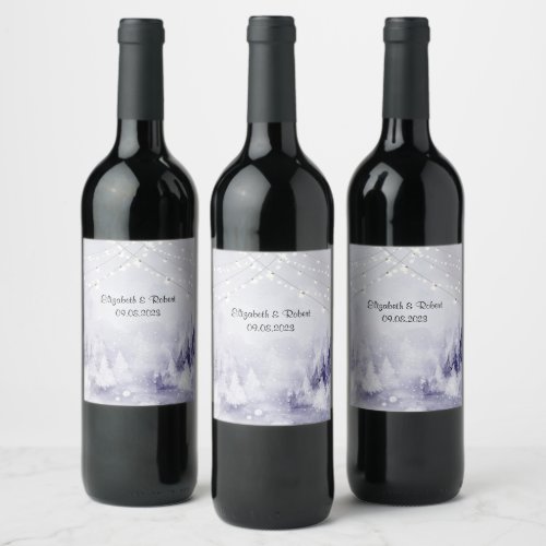 Violet Winter Landscape Snow Wine Label
