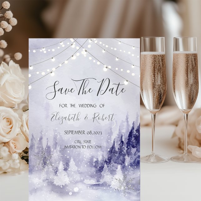 Violet Winter Landscape Snowflakes Save The Date (Creator Uploaded)