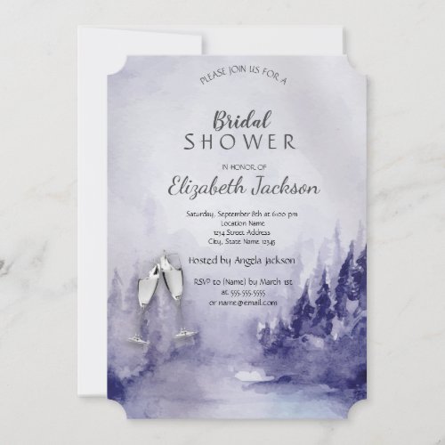 Violet Winter Landscape Wineglass Bridal Shower Invitation