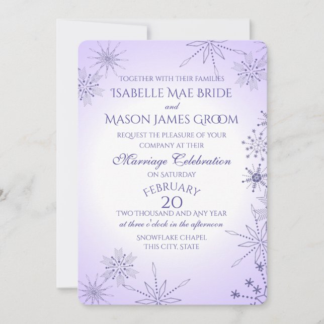 Violet Winter Snowflake Gems Wedding Invitation (Front)