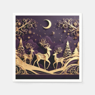 Violet Winter Whimsy – Moonlit Deer Christmas Napkins