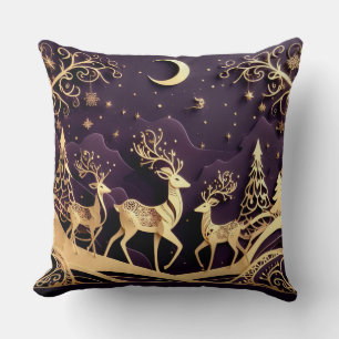 Violet Winter Whimsy – Moonlit Deer Christmas Throw Pillow