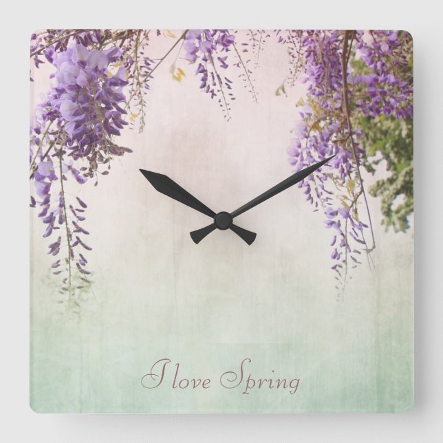 Violet wisteria blossom, personalised wall clock (Front)