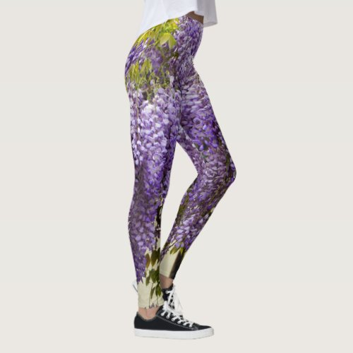 Violet Wisteria Flowers Leggings