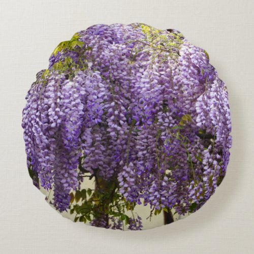 Violet Wisteria Flowers Round Pillow