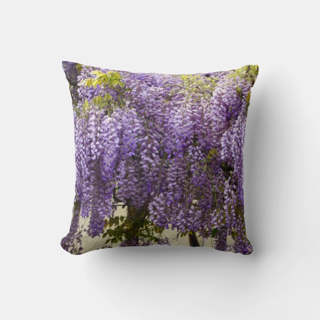 Violet Wisteria Flowers Throw Pillow (Front)