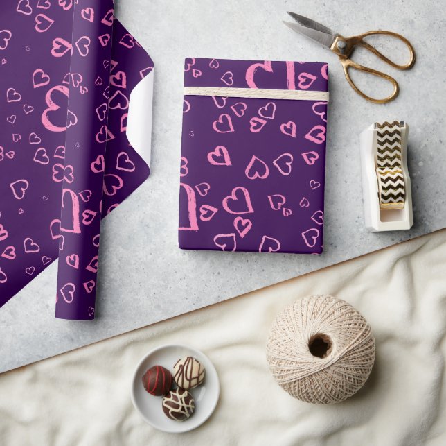 Violet Wrapping Paper with Pastel Pink Hearts (Crafts)