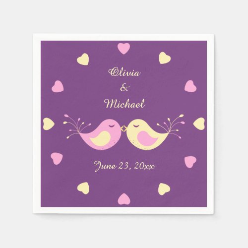 Violet Yellow Love Birds Bridal Shower Napkins