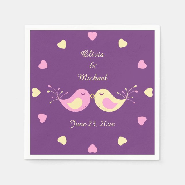Violet Yellow Love Birds Bridal Shower Napkins (Front)