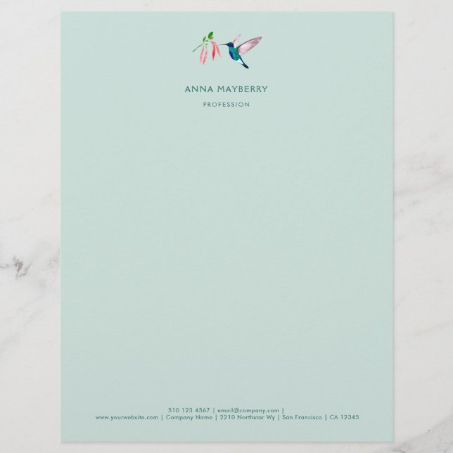 Violetear Hummingbird  Letterhead (Front)