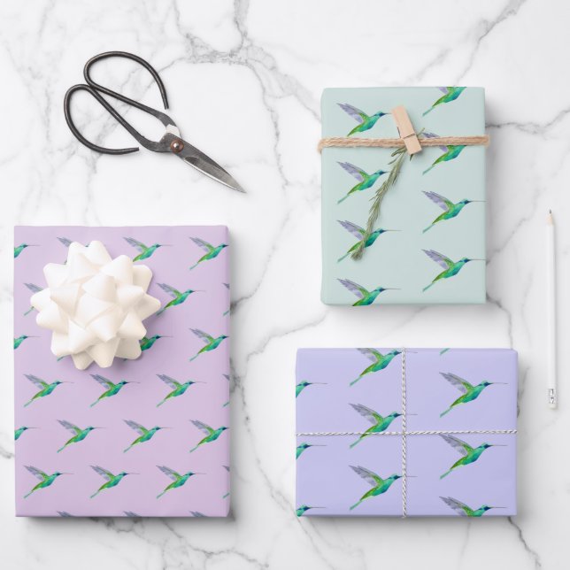 Violetear Hummingbird Pattern Wrapping Paper Sheets (Front)