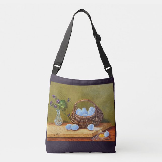 Violets and Basket of Eggs Crossbody Bag (Front)