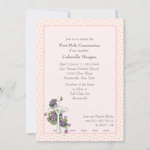 Violets and Cross Religious Invitation