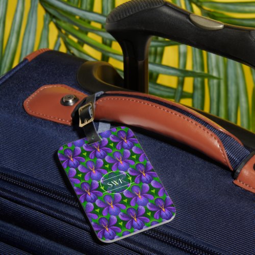 Violets and Hearts Template Purple Flowers Pattern Luggage Tag