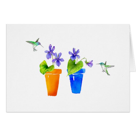 Violets and Hummingbirds Cards (Front Horizontal)
