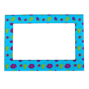 Violets and leaves Purples and pink on blue Magnetic Frame