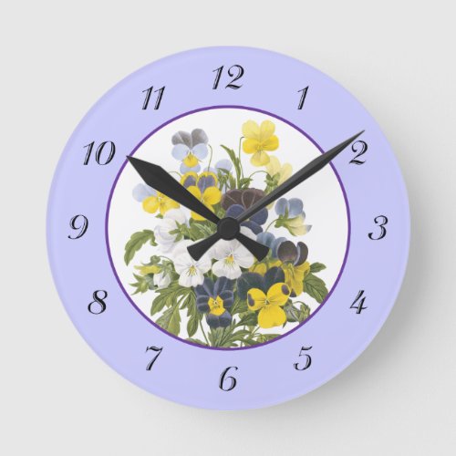 Violets and Pansy Vintage Botanical Flowers Clock