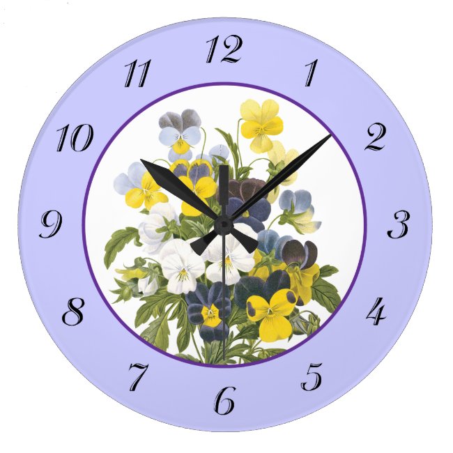 Violets and Pansy Vintage Botanical Wall Clock