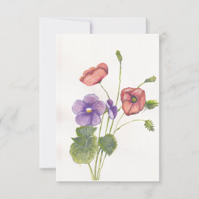 Violets and Poppies Thank You Card (Front)