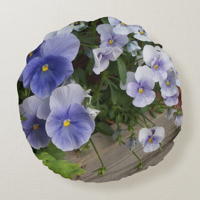 Violets and Purple Pansies Floral Garden Pillow (Back)