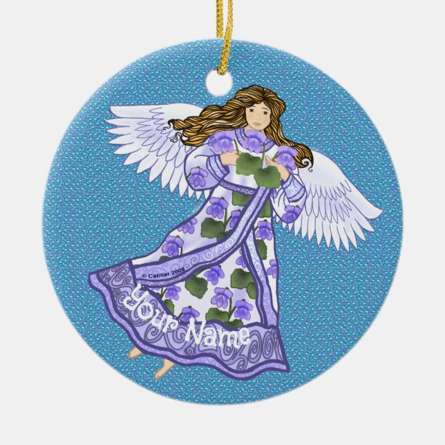 Violets Angel Ceramic Ornament (Front)