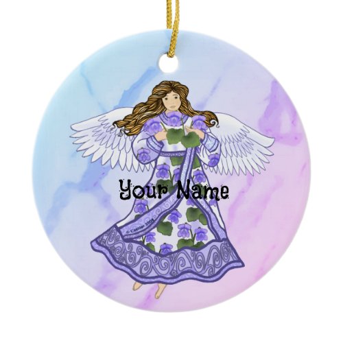 Violets Angel Ceramic Ornament