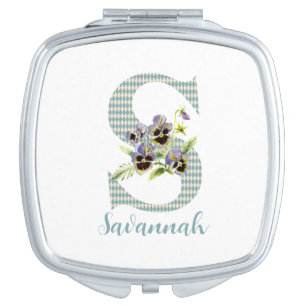 Violets & Blue Harlequin Letter S  Compact Mirror