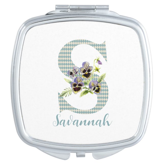 Violets & Blue Harlequin Letter S  Compact Mirror (Front)