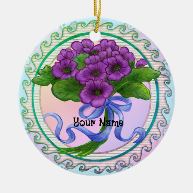 Violets Bouquet Ceramic Ornament (Front)