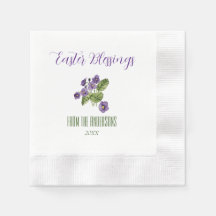 Violets Easter blessings name year Paper Napkin