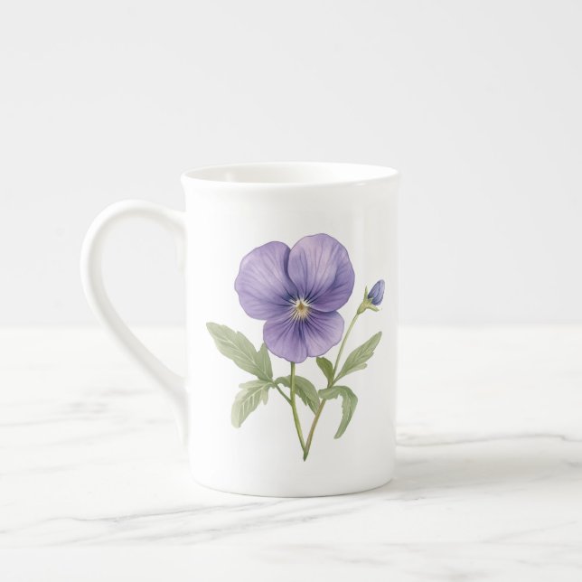Violets February Birth Flower Bone China Mug (Left)