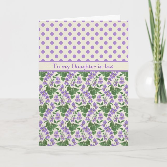 Violets, February Birthday Card, Daughter-in-law Card (Front)