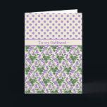 Violets, February Birthday Card for Girlfriend<br><div class="desc">A pretty Birthday Card for a Girlfriend,  with mix'n'match patterns of Violets and Mauve Polka Dots on an Ecru background; from a hand-painted,  watercolour motif by Judy Adamson.</div>