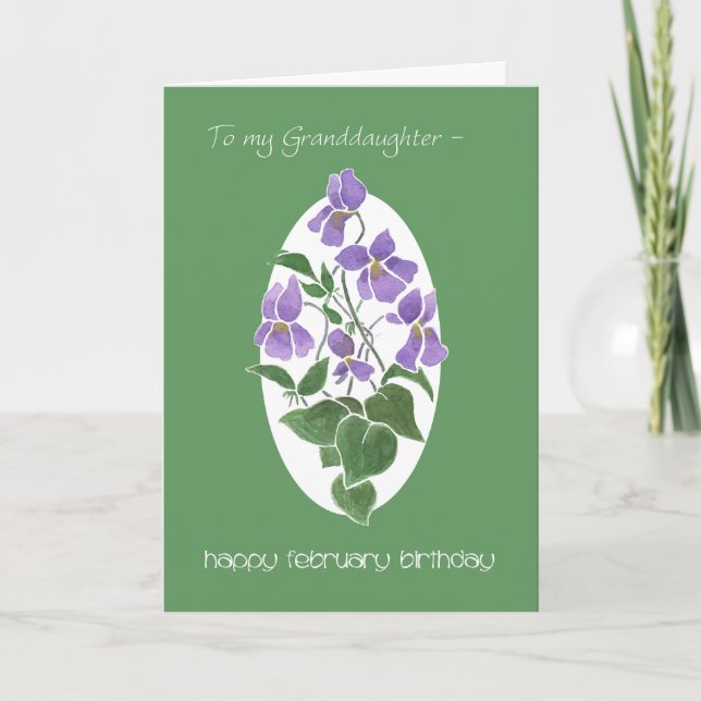 Violets, February Birthday Card, Granddaughter Card (Front)
