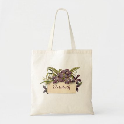 Violets flower label tote bag