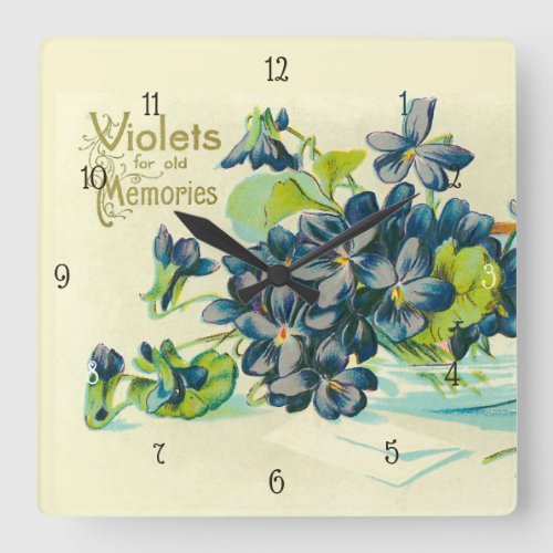 Violets for Old Memories _ Vintage Artwork Square Wall Clock