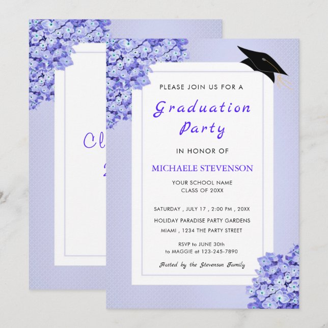 Violets Frame Viola Graduation Invitations Example (Front/Back)