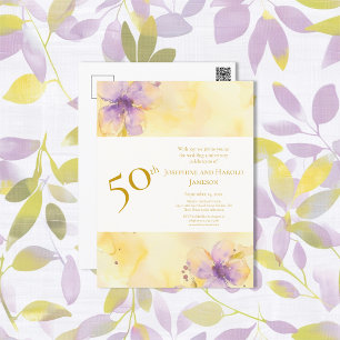 Violets Gold 50th Wedding Anniversary Invitation Postcard