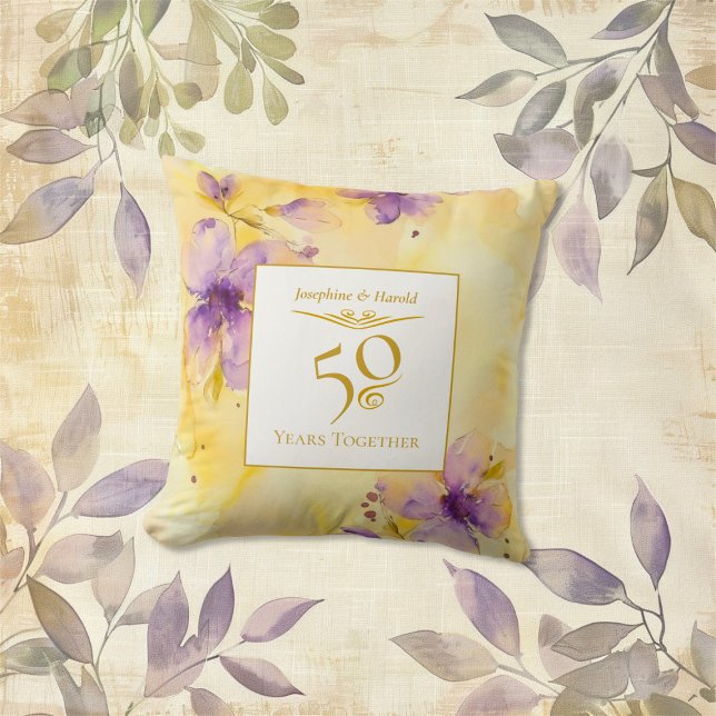 Violets Gold 50th Wedding Anniversary Throw Pillow (Violets gold 50th Wedding Anniversary pillow)