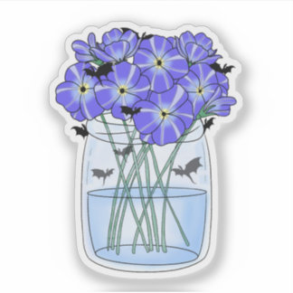 Violets in a jar with little dragons sticker