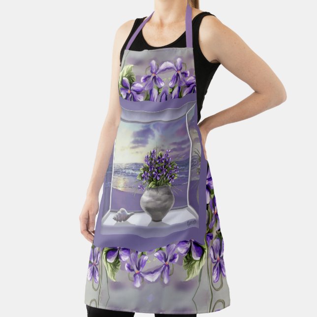violets in a moon jar apron (Insitu)